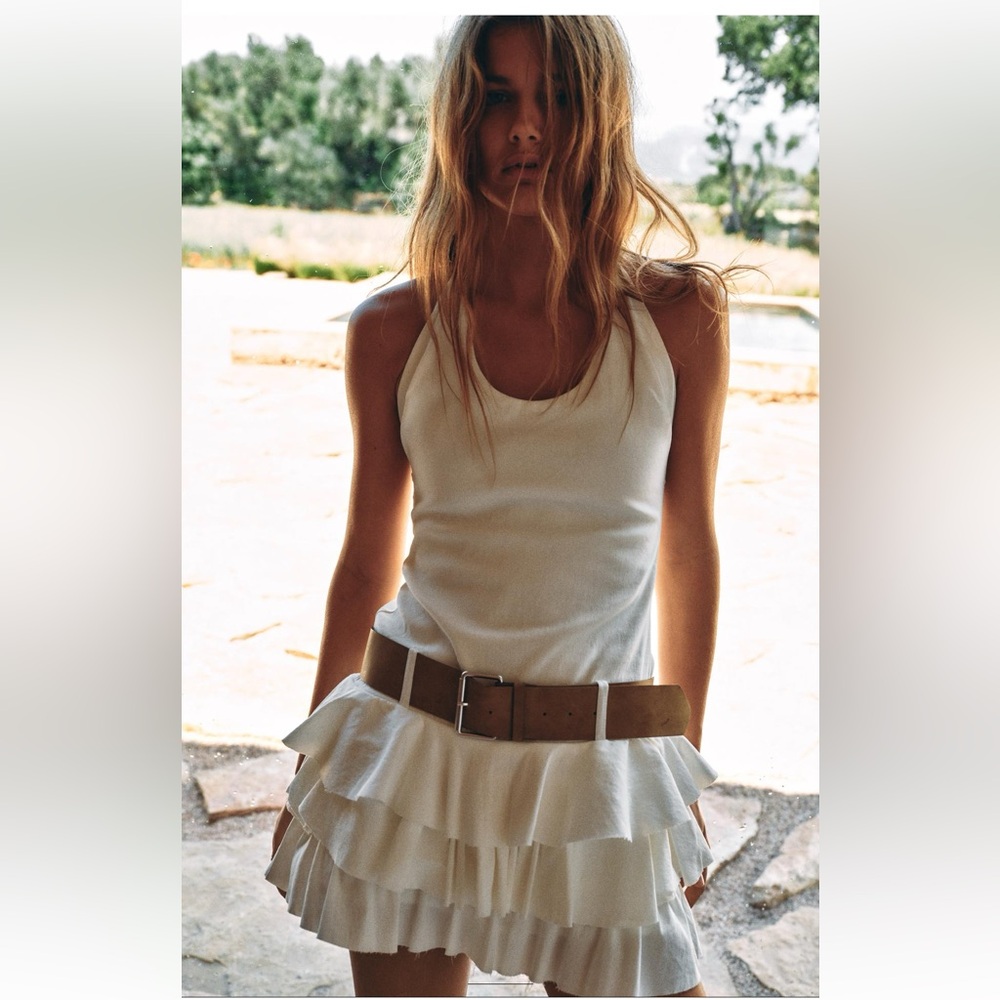 Zara BELTED RUFFLED DRESS with brown belt - Picture 2 of 15
